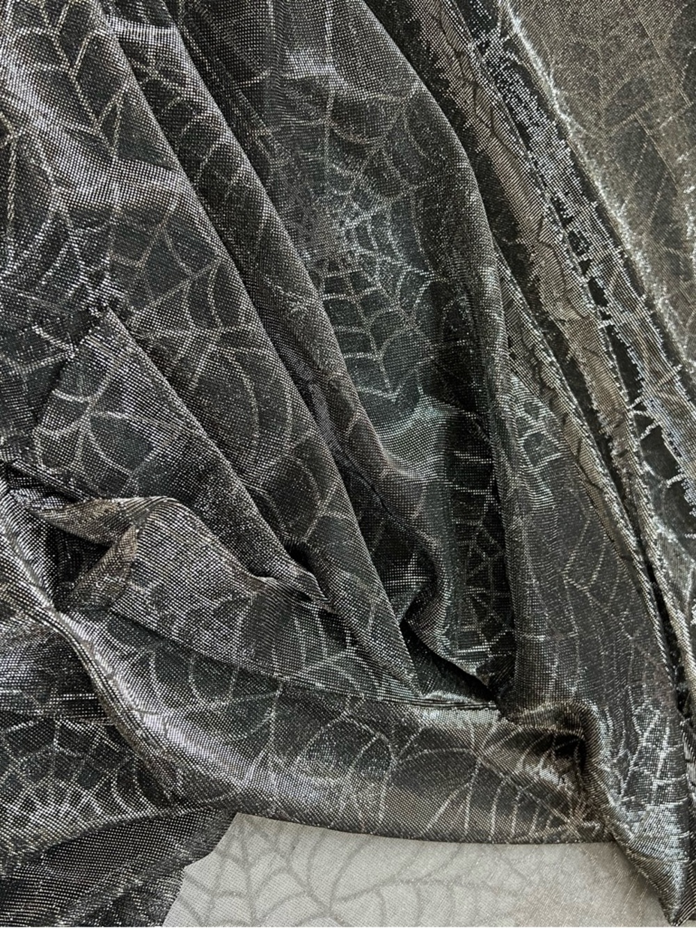 Spiderweb Fabric 3 Yards Black & Silver Metallic Knit Halloween Costume Cape